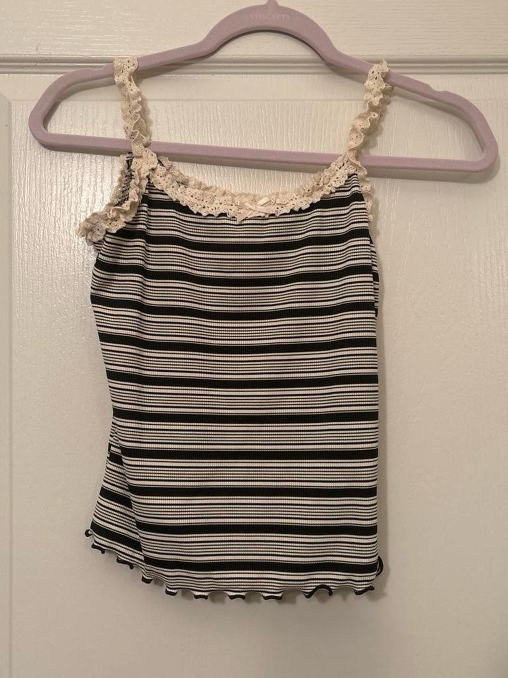 Lace-Trim Striped Tank Top - Black & Cream
